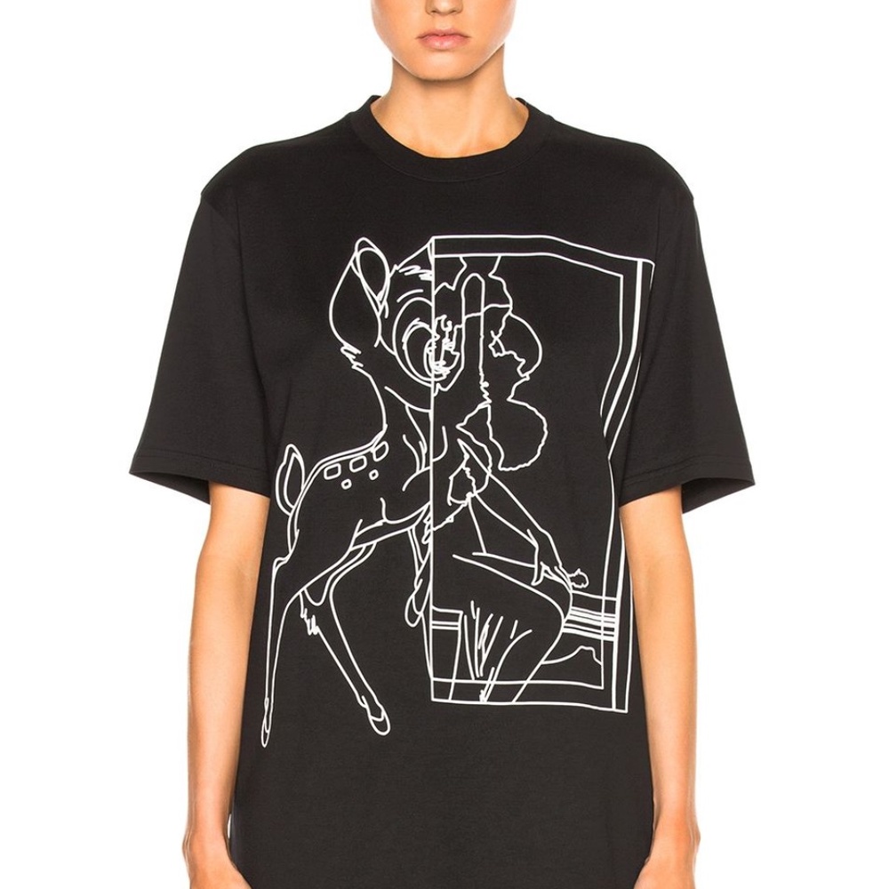 Givenchy BAMBI Unisex Black White Outline T Shirt